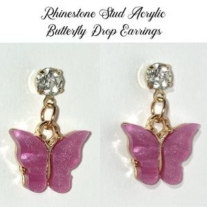 3-$15 Cute Dusty Rose Acrylic Butterfly Dangle Earrings